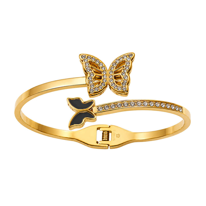 Gold Bracelet with Two Butterflies (316L Stainless Steel)