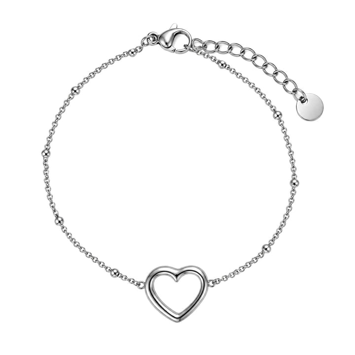 Thin bracelet with a heart charm and beads (316L stainless steel)