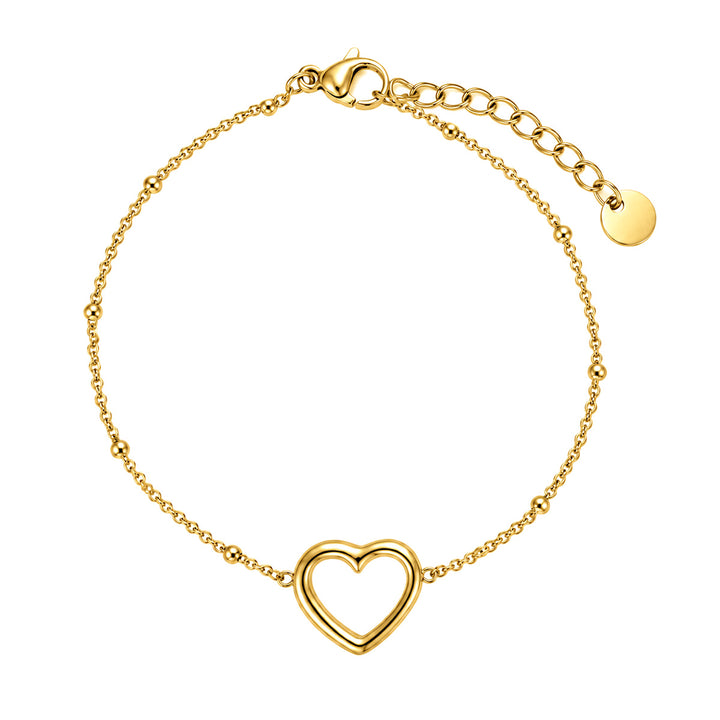 Thin bracelet with a heart charm and beads (316L stainless steel)