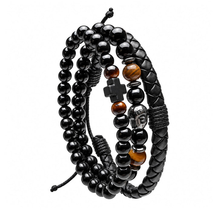 Armbandsset för män, 3 delar – Brown Cross Buddha