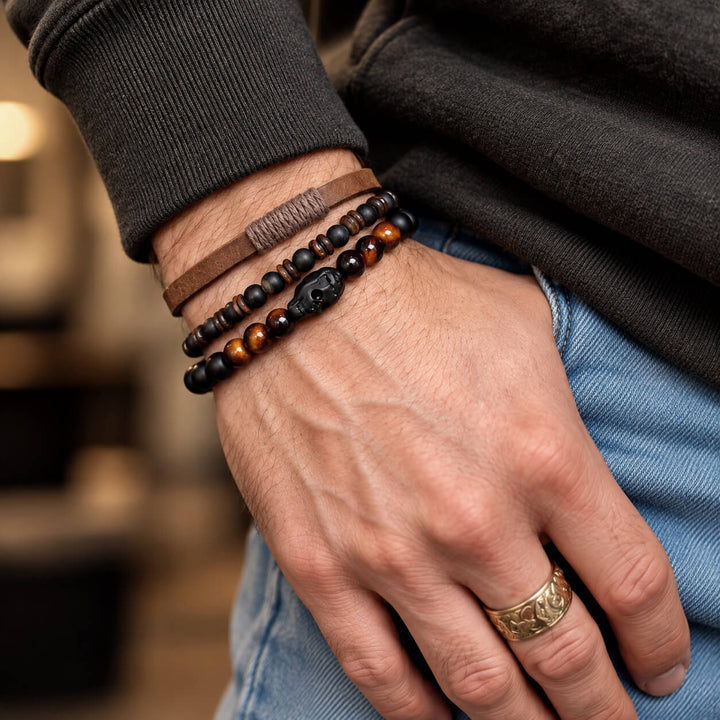 Miesten rannekorusetti 3 kpl – Brown Skull