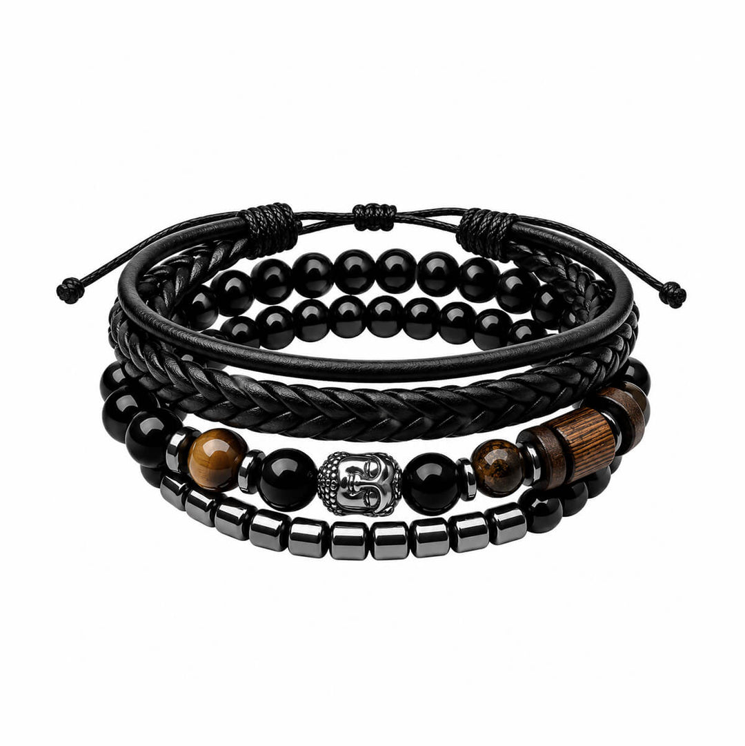 Armbandsset för män, 3 delar – Black Buddha Tiger Eye