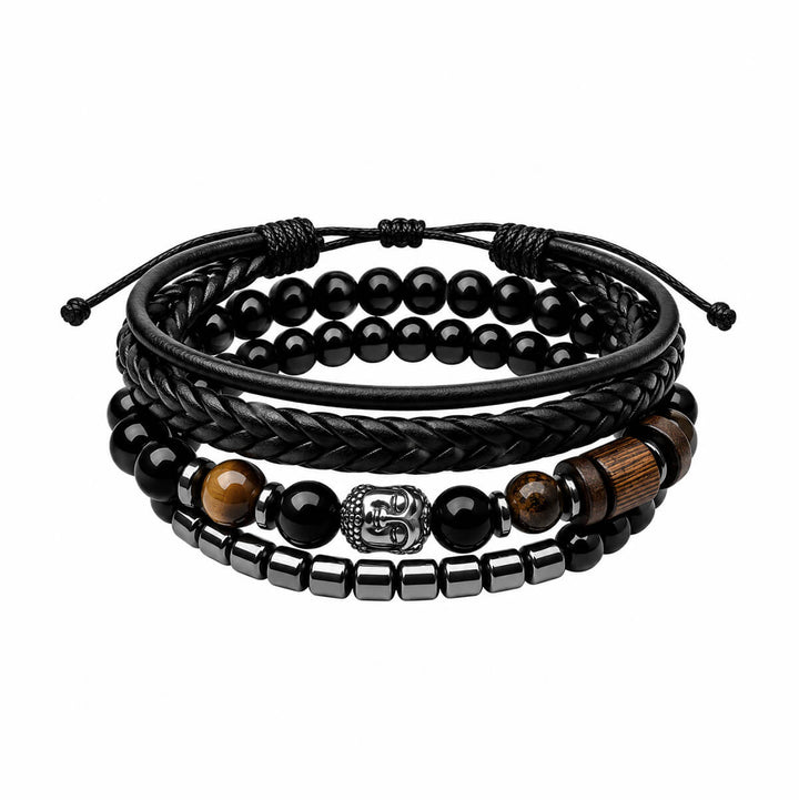 Armbandsset för män, 3 delar – Black Buddha Tiger Eye
