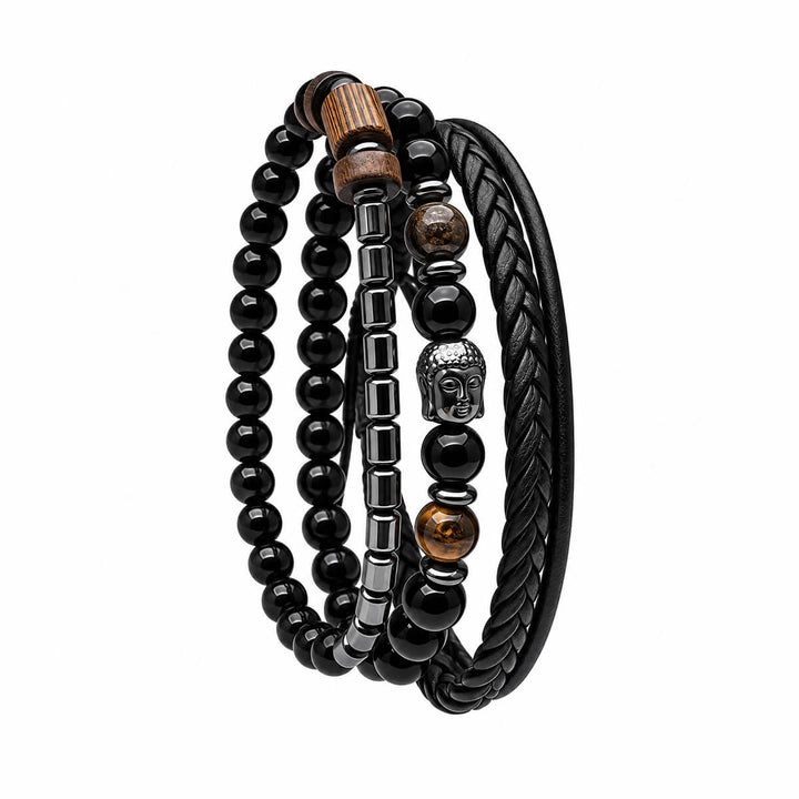 Armbandsset för män, 3 delar – Black Buddha Tiger Eye