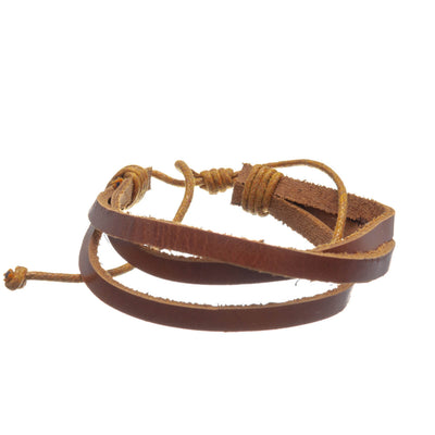 Adjustable three-row leather bracelet