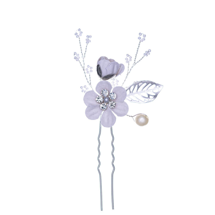 Flower hair accessory decorated with pearls, 3 pcs invisible + 1 pc comb, silver set