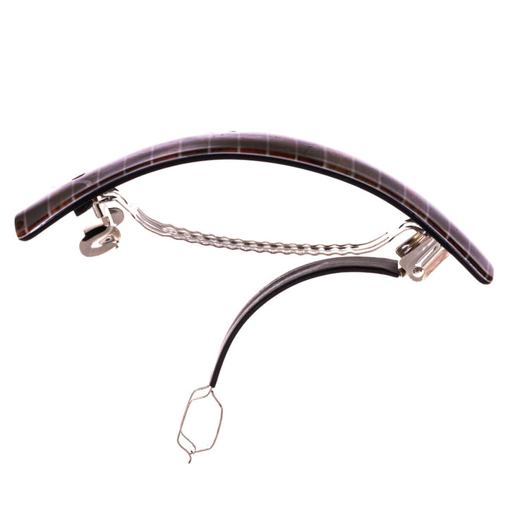 Böjd rektangulär hårklämma, trästruktur, 9 cm