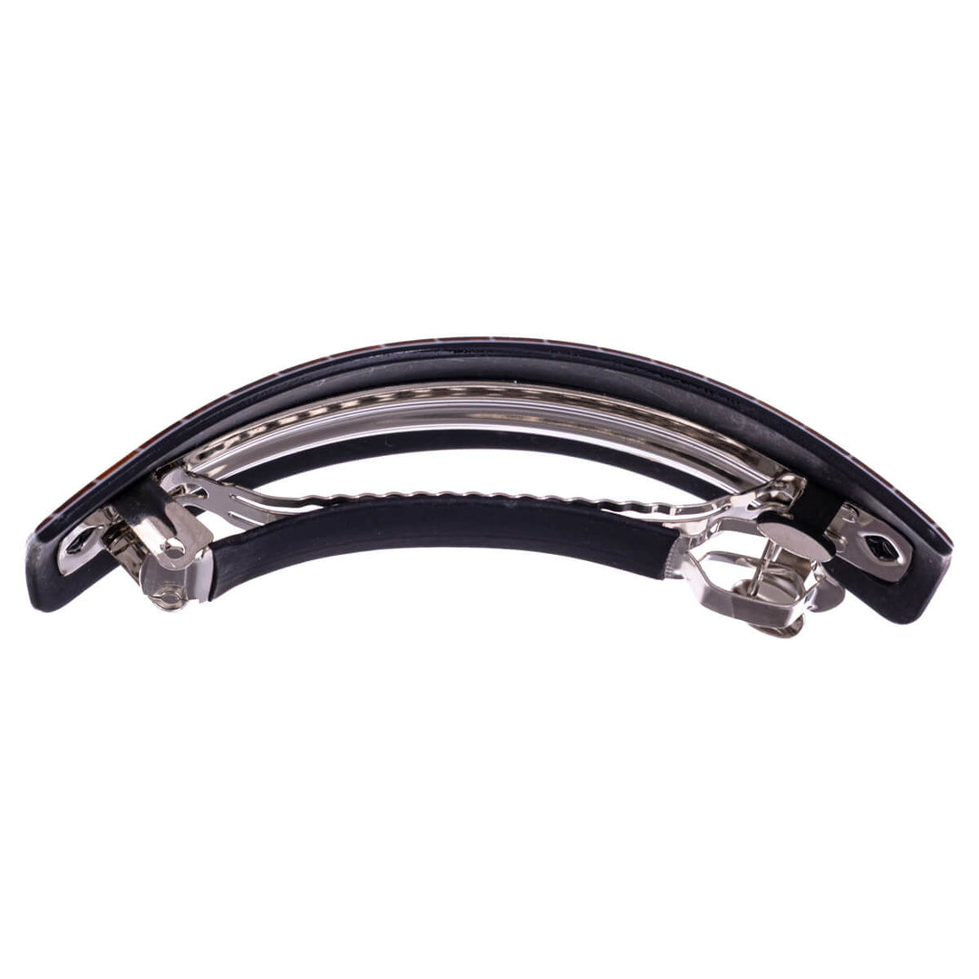 Böjd rektangulär hårklämma, trästruktur, 9 cm