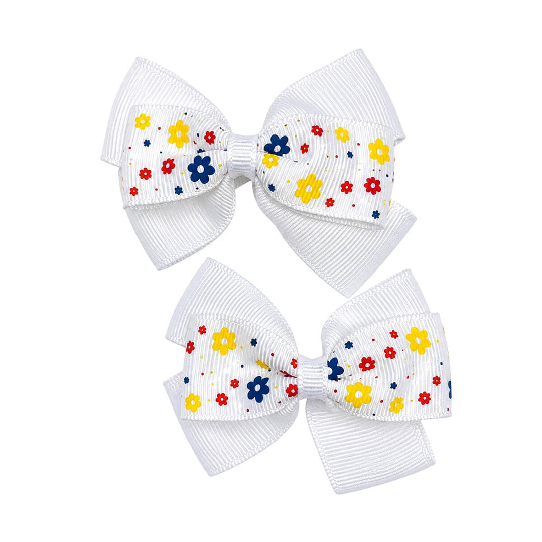 Flower-Patterned Bow Hair Clips (Set of 2)