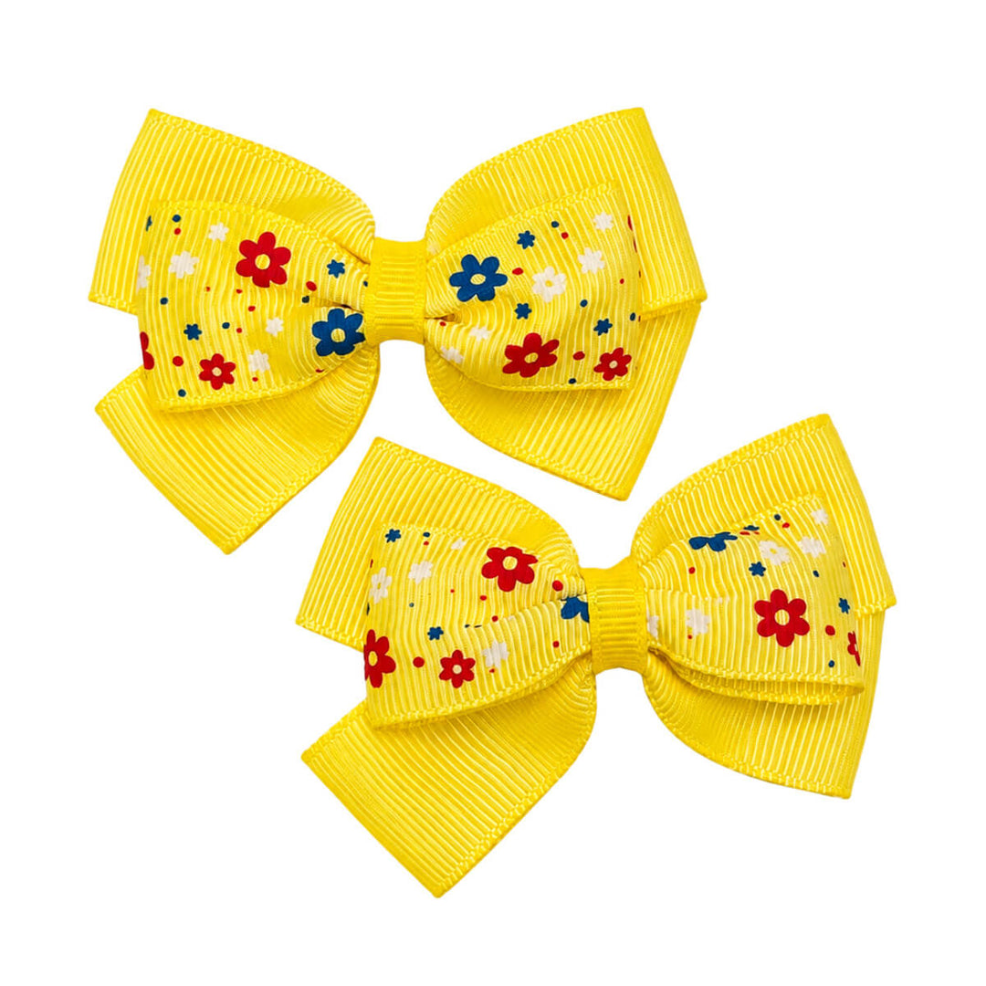 Flower-Patterned Bow Hair Clips (Set of 2)