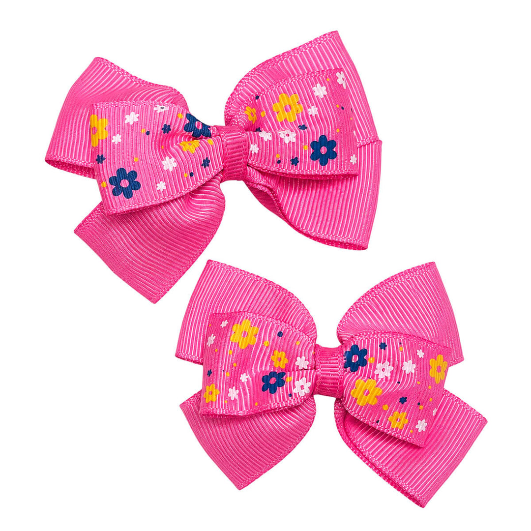 Flower-Patterned Bow Hair Clips (Set of 2)