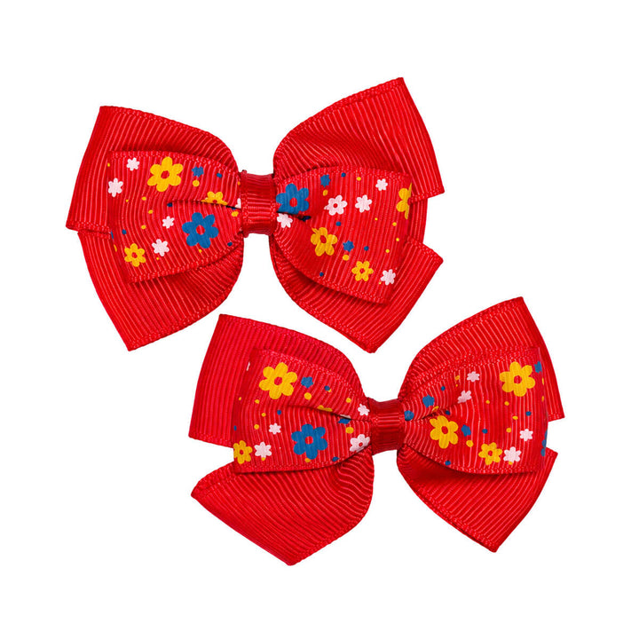 Flower-Patterned Bow Hair Clips (Set of 2)