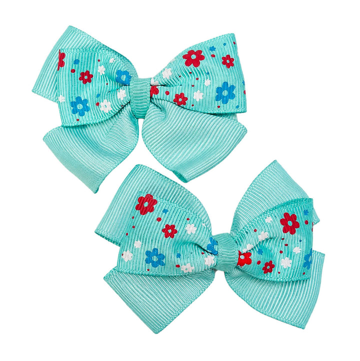 Flower-Patterned Bow Hair Clips (Set of 2)