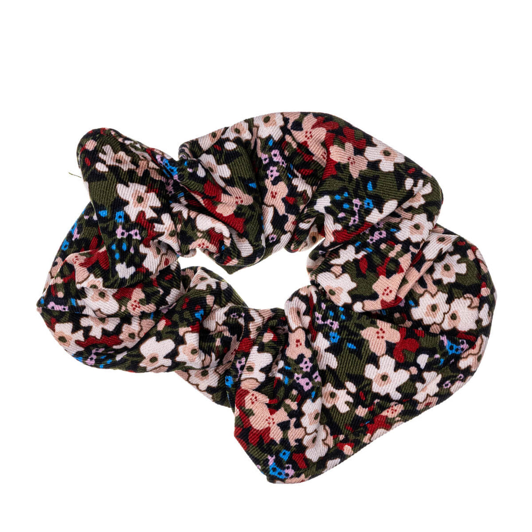 Blommönstrad hårnål med scrunchie ø 10cm