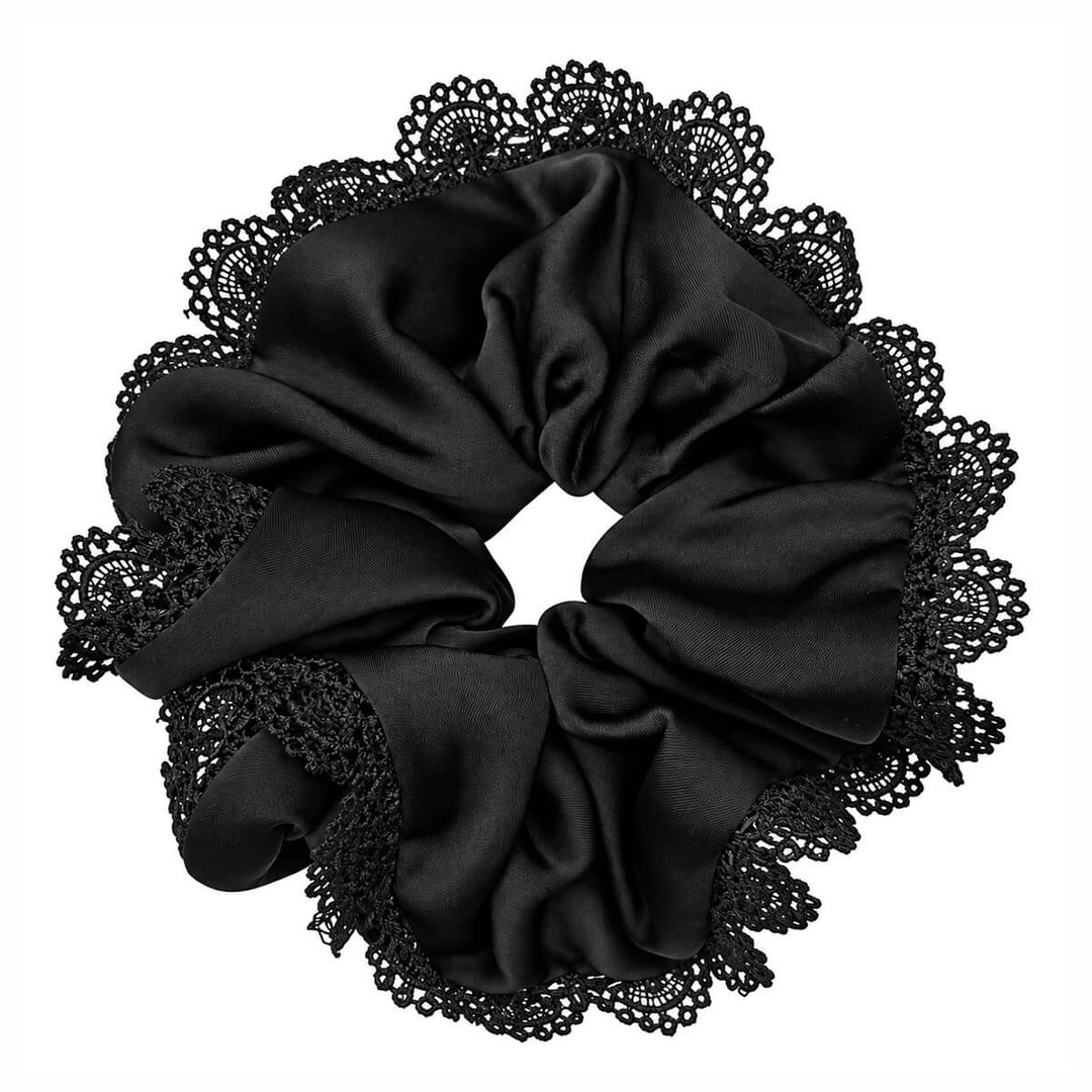 Lace-trimmed satin scrunchie hair donut – large &amp; soft, 14 cm