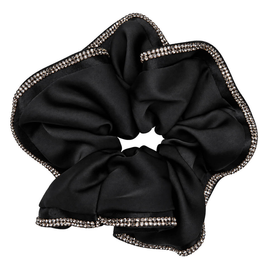 Rhinestone-embellished satin scrunchie – large &amp; soft, 14 cm