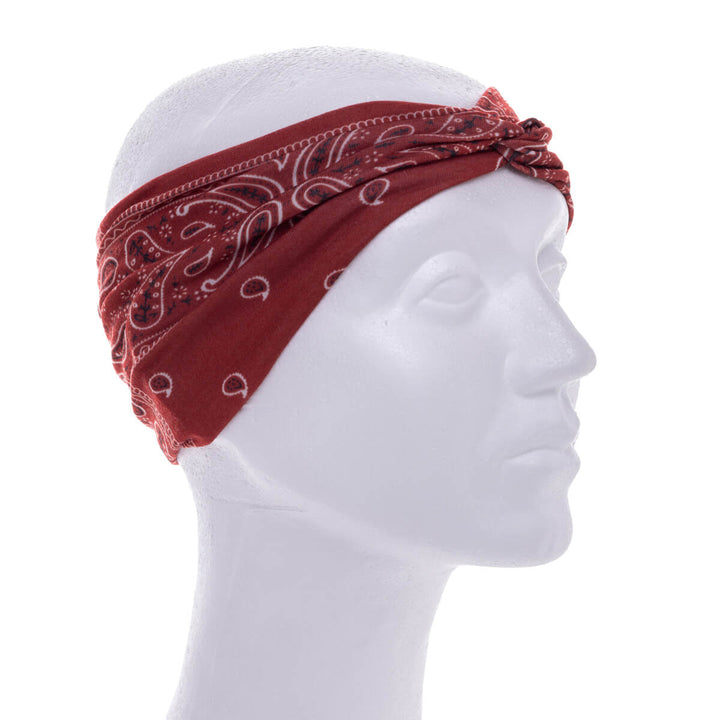 Wide elastic hairband bandana with paisley patterning