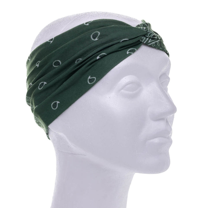 Wide elastic hairband bandana with paisley patterning