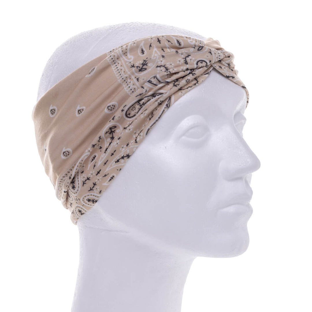 Wide elastic hairband bandana with paisley patterning