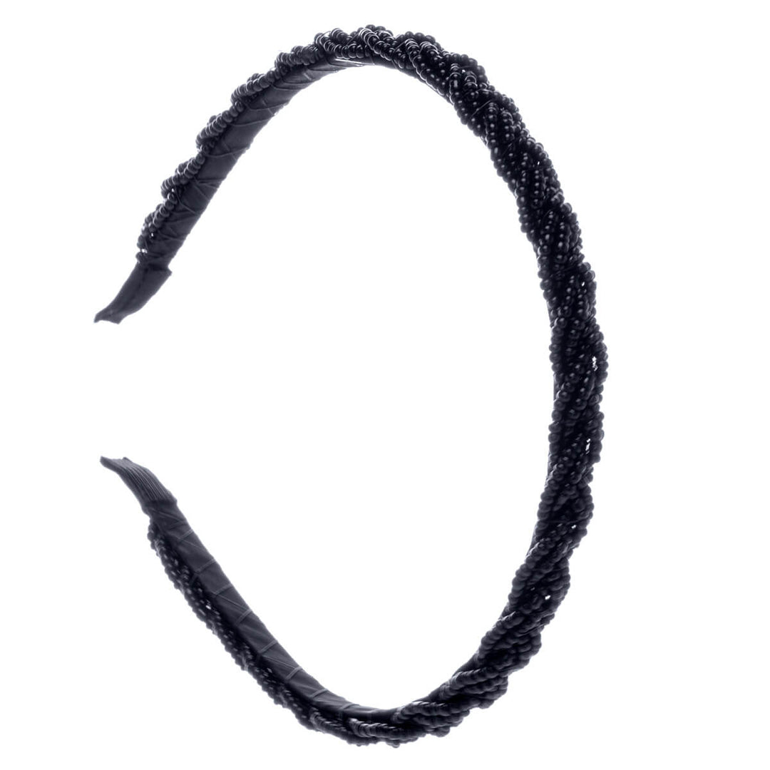 Smalt hårband flätat med pärlor