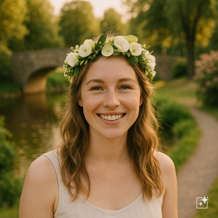 Green Flower Wreath with Colourful Flowers
