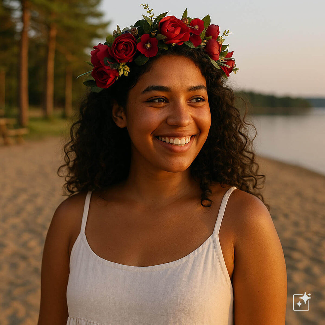 Green Flower Wreath with Colourful Flowers