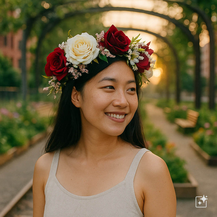White And Red Rose Flower Wreath