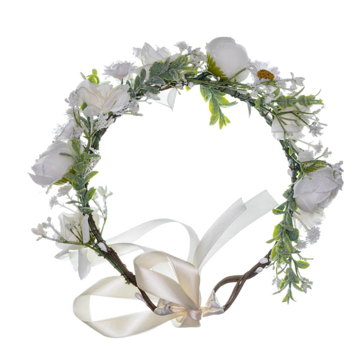 Wreath of White Roses and Chamomile Flowers