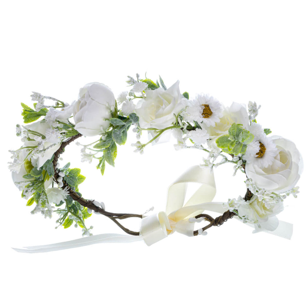 Wreath of White Roses and Chamomile Flowers