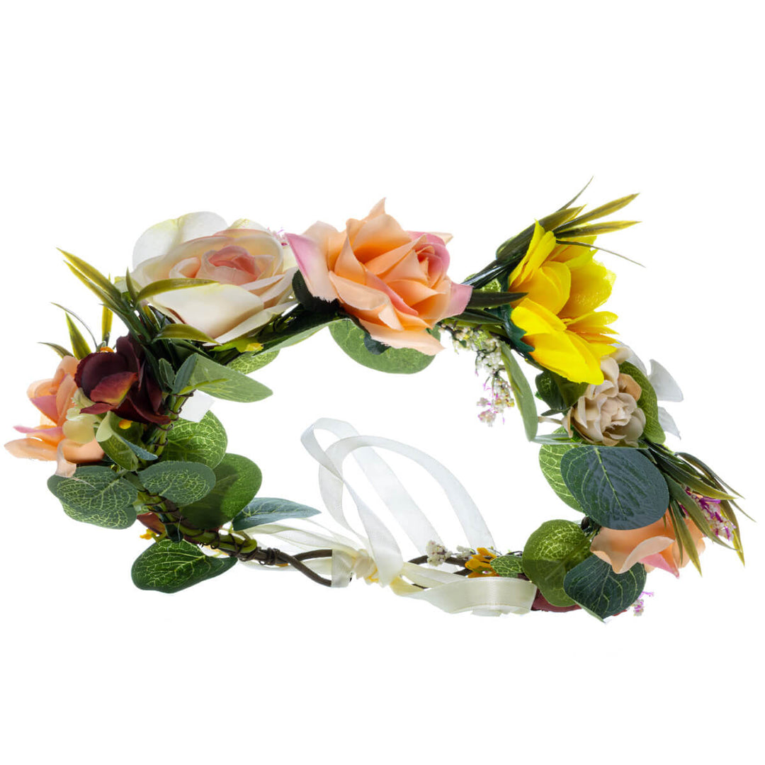 Multicoloured wreath of roses and sunflowers