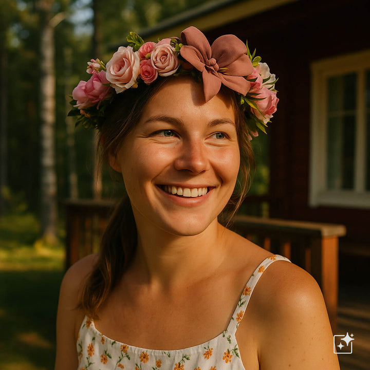 Krans av magnolior och pulverformiga rosor