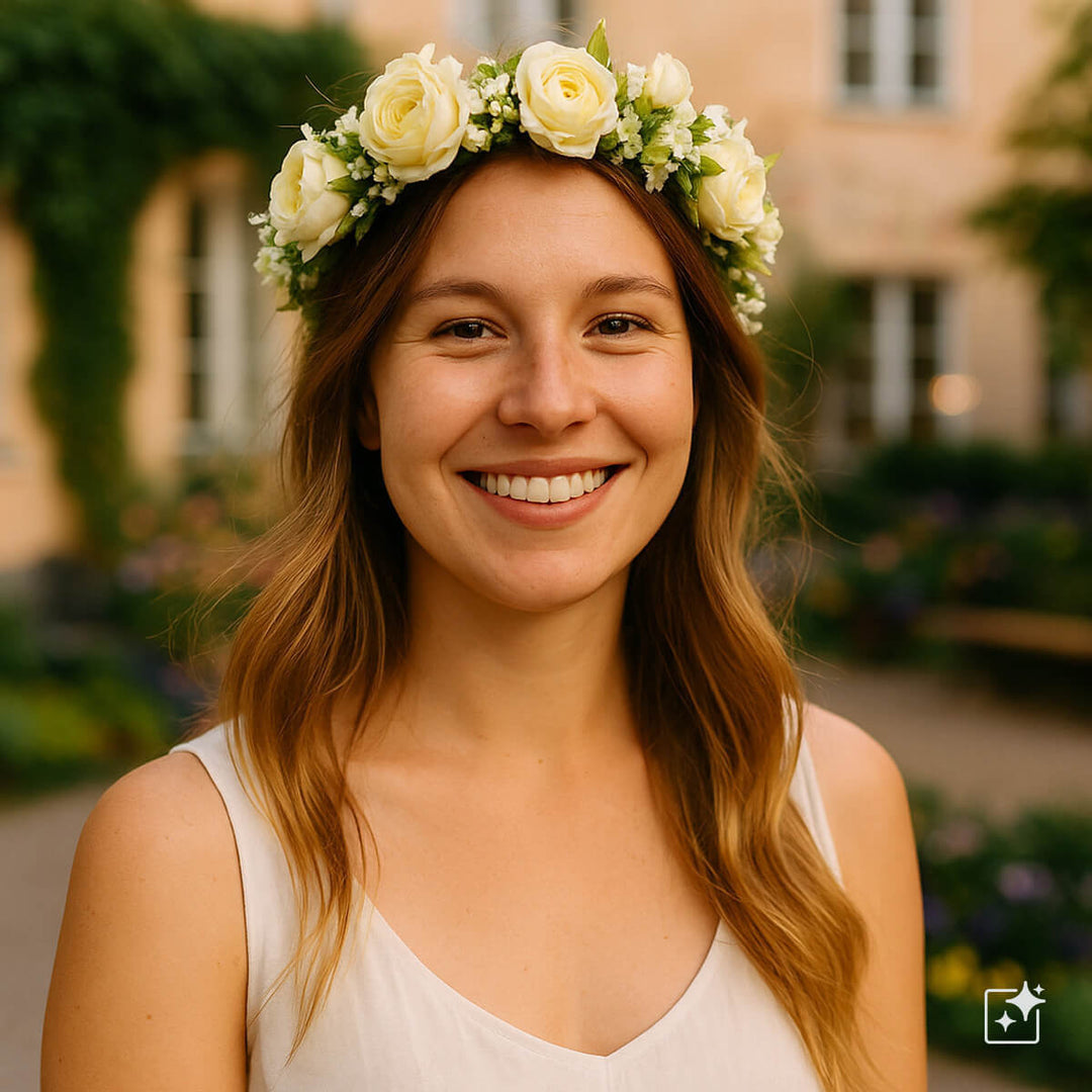 Festlig ros till blomsterkransen