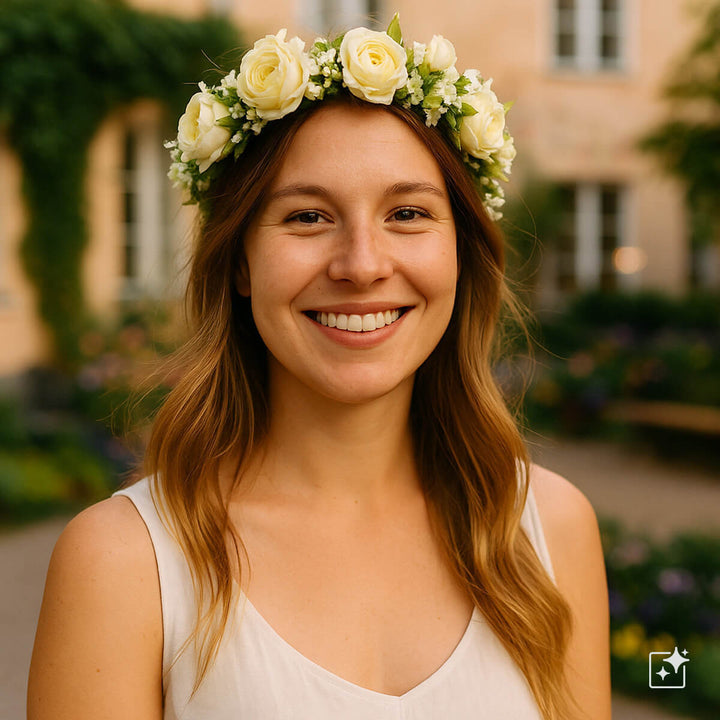 Festlig ros till blomsterkransen