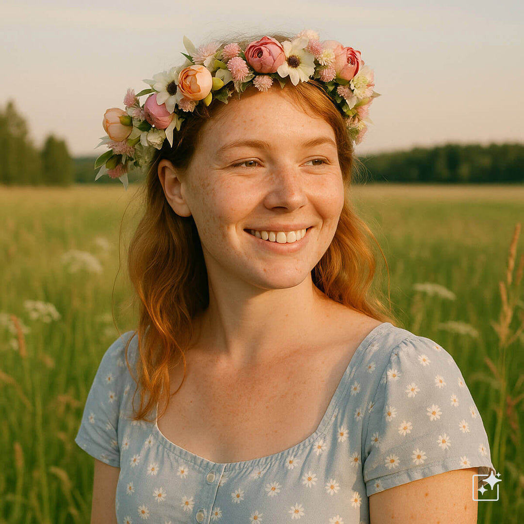 Färgstark blomsterkrans av rosor