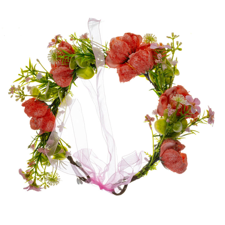 Coral-red flower wreath