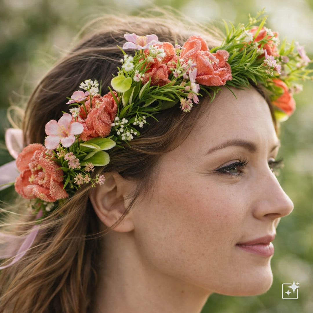 Coral-red flower wreath