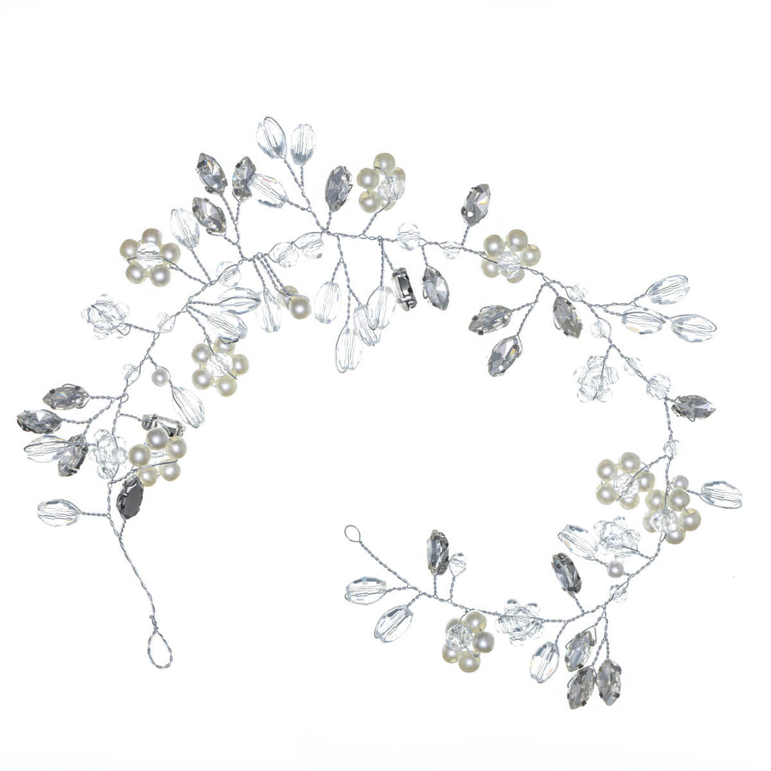 Generously shaped hair accessory with glass stones and pearls, 29 cm