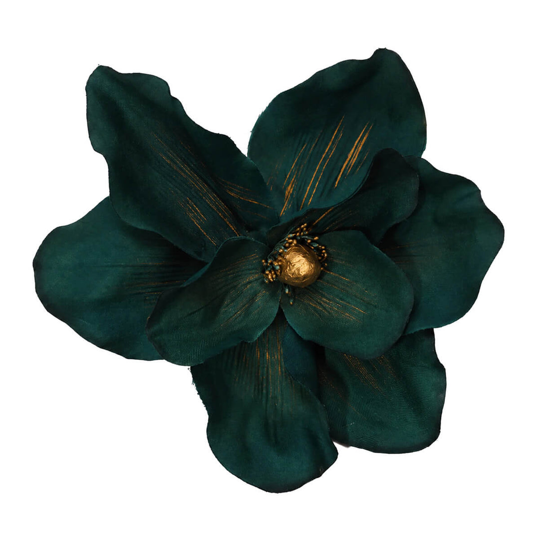 Large hair flower with Flower brooch and gold accents, 21 cm