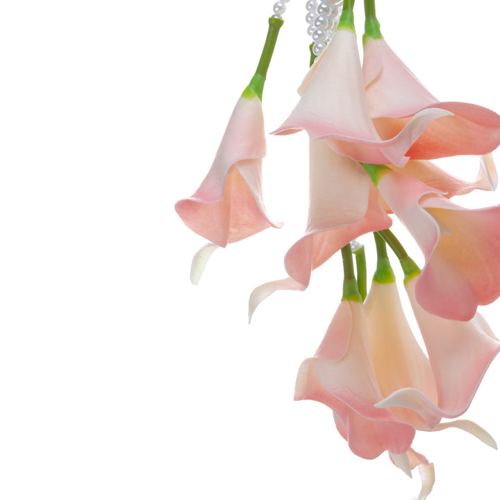 Brudbukett med pärlband – persikafärgad konstgjord blomma