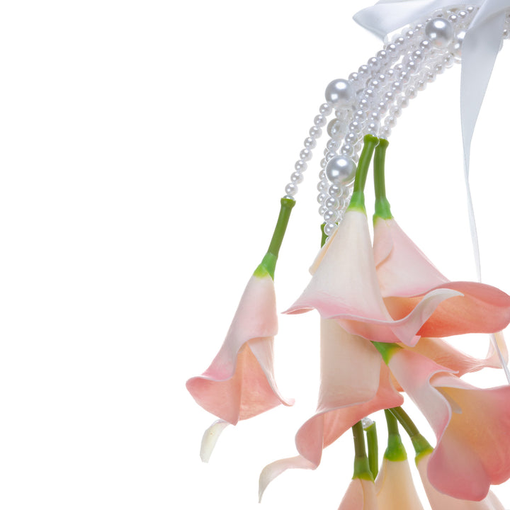 Brudbukett med pärlband – persikafärgad konstgjord blomma