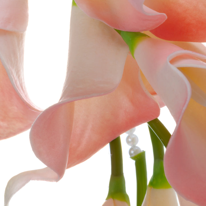 Brudbukett med pärlband – persikafärgad konstgjord blomma