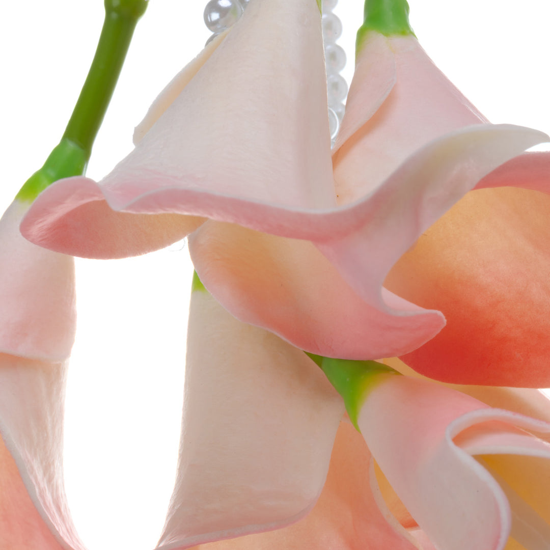 Brudbukett med pärlband – persikafärgad konstgjord blomma