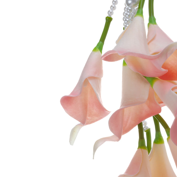 Brudbukett med pärlband – persikafärgad konstgjord blomma