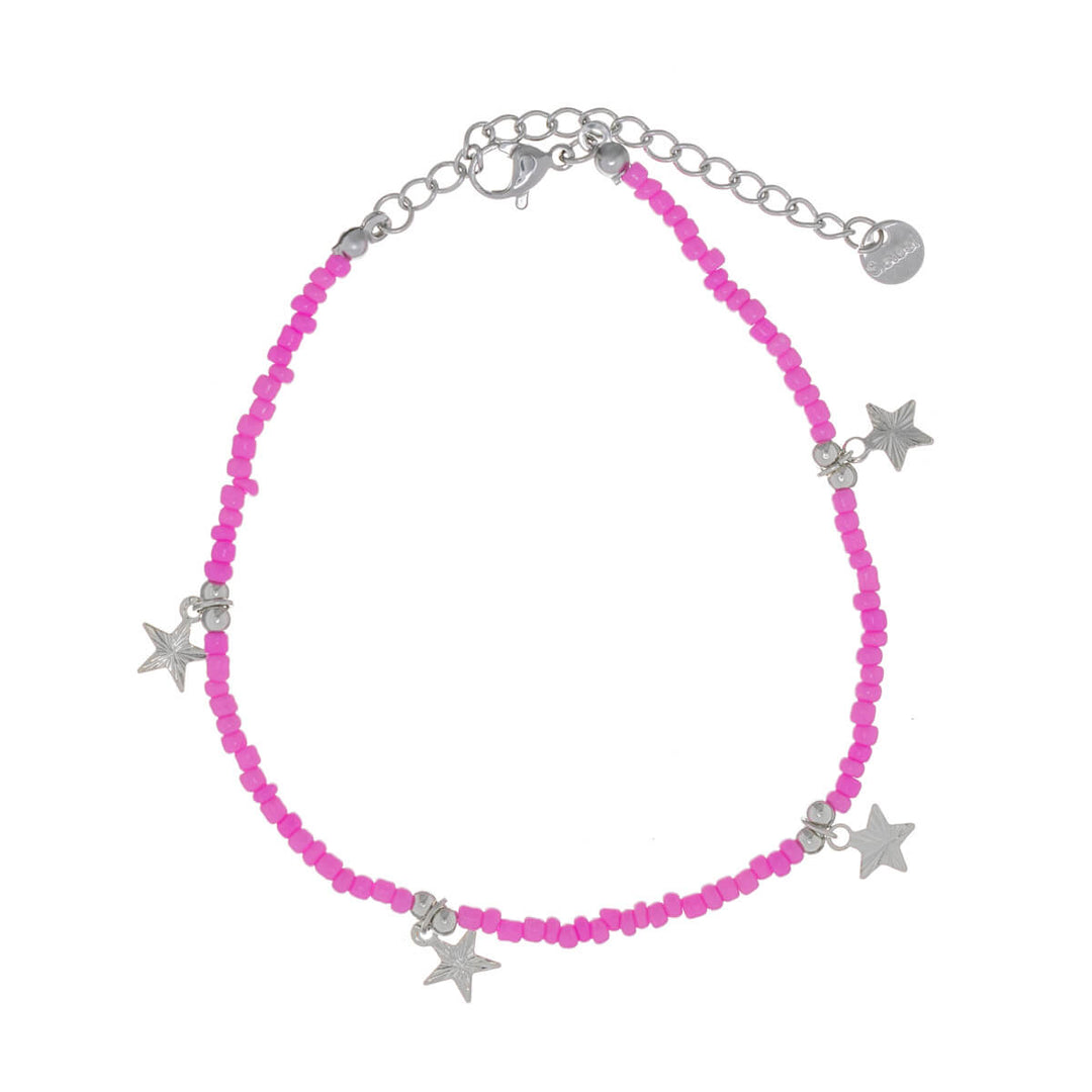 Coloured pearl ankle chain necklace with star pendants