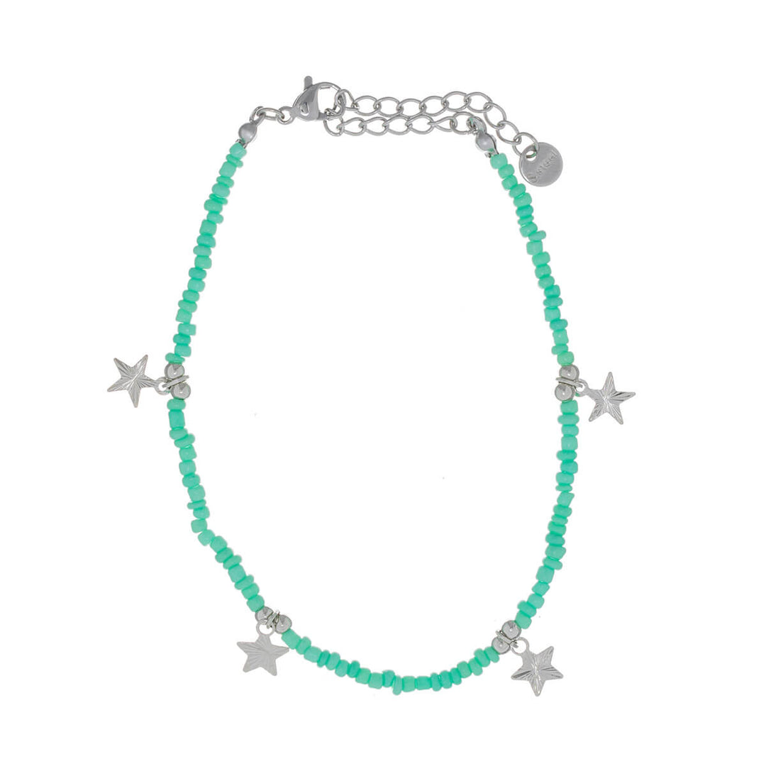 Coloured pearl ankle chain necklace with star pendants