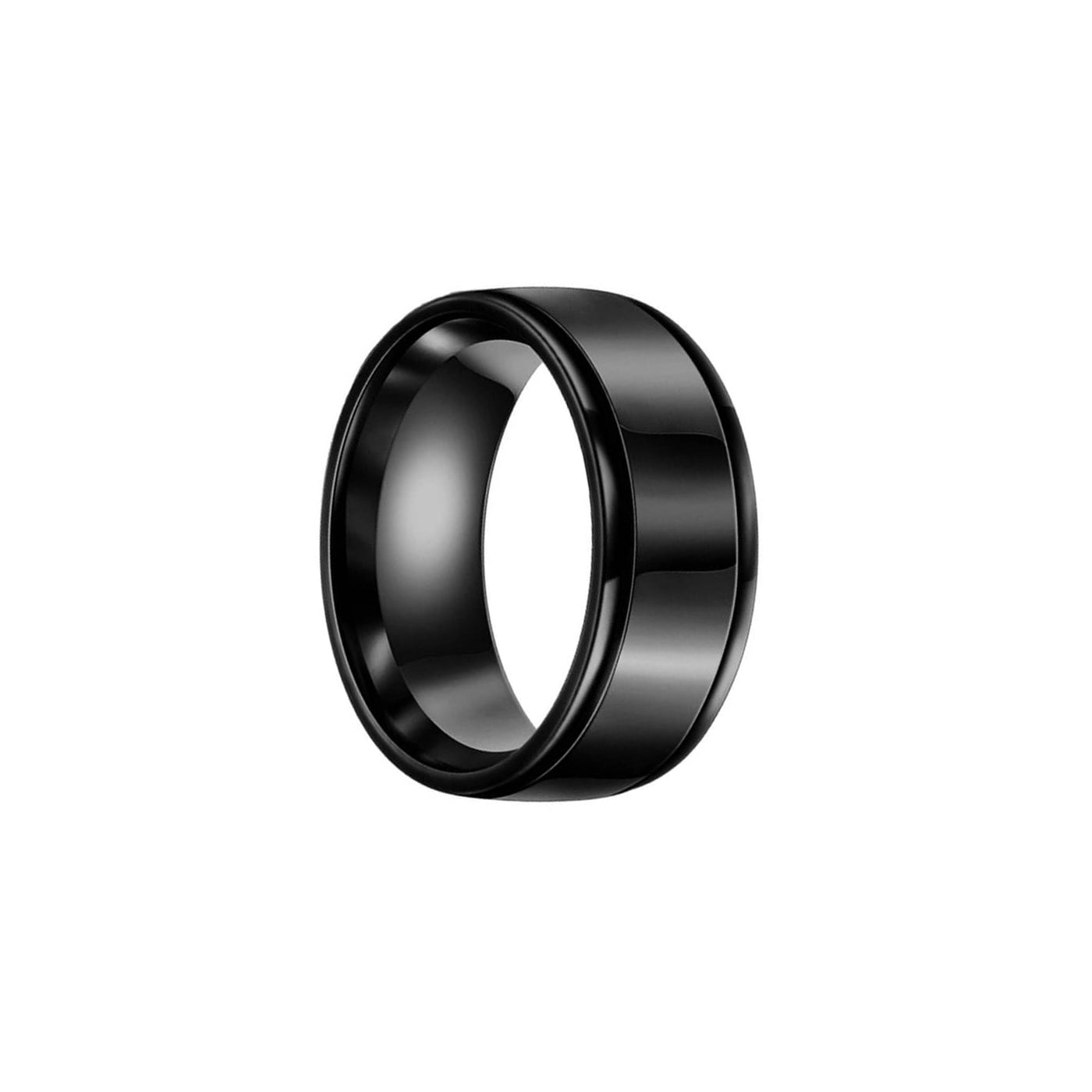 Black brushed steel ring with edges 8mm