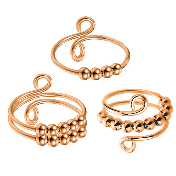 Rotating pearl anti-stress ring in rose gold (316L steel) 3-piece set