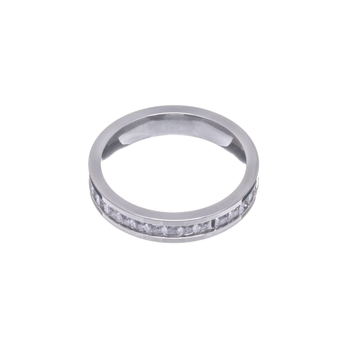 Steel ring with zircons and circular stone band (Steel 316L)