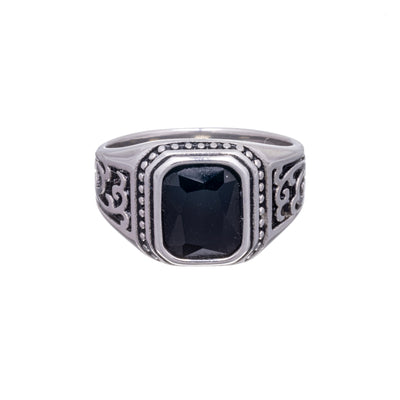 Black stone heel ring with textured ring (Steel 316L)