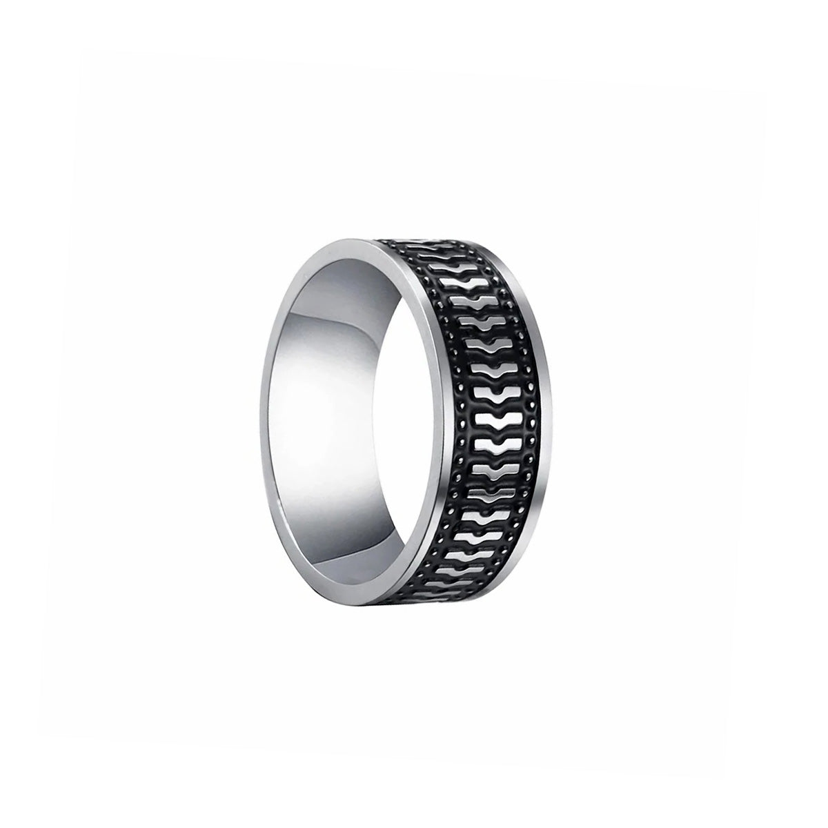 Stripe patterned shiny steel ring 8mm